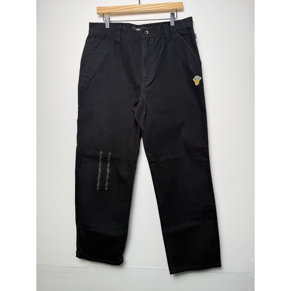Vans Mens 34 Black Loose Carpenter Pants Barbed Wire Skull Patch Elijah Berle